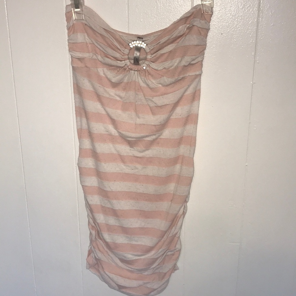 Pink &white strapless dress